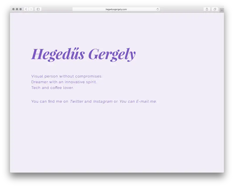 Screenshot of how hegedus.me (hegedusgerhely.com at that time) looked like around 2015